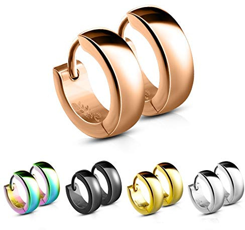 Treuheld® | Klassische, eckige Creolen/Ohrringe aus medizinischem Edelstahl | 4mm x 12mm | Roségold | Klappcreolen für Damen & Herren | Set Paar