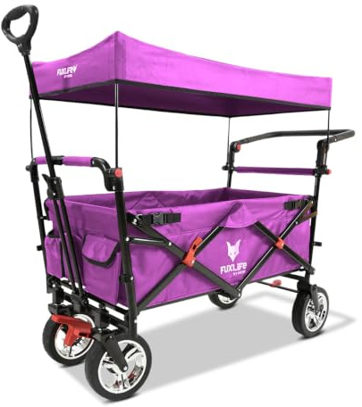 FUXLIFE Bollerwagen CT-700 • Purpur • Faltbar • Sitzbereich Gepolstert | Höhenverstellbarer Teleskopgriff • Sichere Feststellbremse • Stabiler Klappwagen • Kompaktes Packmass • Traglast 75kg