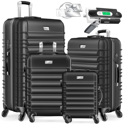 KESSER® 4tlg. Hartschalenkofferset Hartschalenkoffer Reisekoffer Set Reisekofferset Trolley Koffer 4 Rollen ABS-Hartschale Teleskopgriff Inkl. Kofferwaage + Gepäckanhänger Rollkoffer Schloss, S-M-L-XL