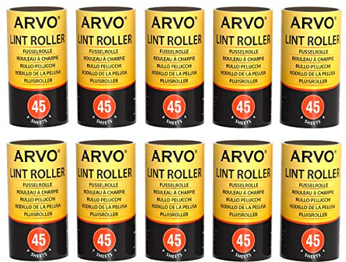 ARVO Fusselrolle für Tierhaare und Staub, Fusselrollen für Kleidung, Möbel und Teppich, leicht zu reißen, klebrige Rolle enthält 10 Nachfüllrollen, 450 Blatt/45 Blatt pro Rolle