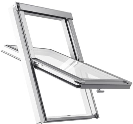 Dachfenster Set für VELUX Gruppe | Kunststoff Fenster RoofLITE+ 66 x 118 cm | Fenster mit 3-fach Verglasung | Schwingfenster inkl. Eindeckrahmen für Dachziegel (bis 50 mm) + Dämm- & Anschluss-Set)
