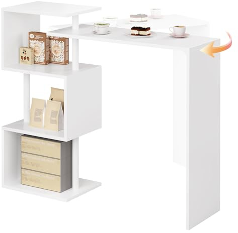WOLTU Bartisch Stehtisch Bistrotisch Bartheke Tresentisch, mit 3 Ablagefläche, drehbar, Metall, MDF, 134x112x38cm(BxHxT), Weiß