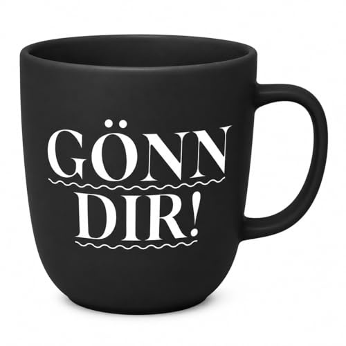 ReWu Gönn Dir Porzellanbecher 350 ml schwarz, Kaffeebecher mit weißem Statement-Schriftzug, spülmaschinenfest & mikrowellengeeignet, Tasse für Kaffee, Tee & Kakao, Geschenkidee für Zuhause & Büro