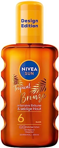 NIVEA SUN Tropical Bronze Öl-Spray, LSF 6, 200 ml | Sonnenspray mit Karotin-Extrakt und Vitamin E, Sonnenschutz für langanhaltende Bräune ohne Selbstbräuner