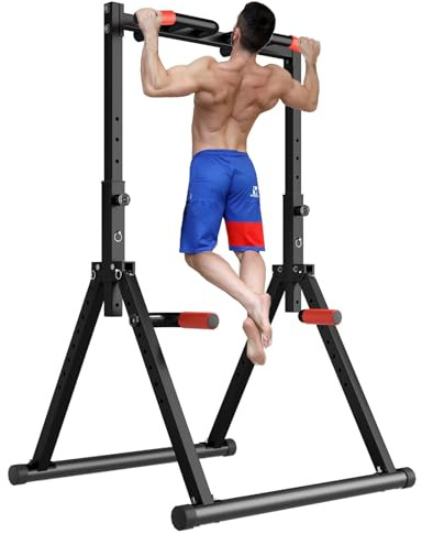 DOBESTS Faltbar Power Tower Multifunktional Fitness Trainingsgerät | Freistehend, Höhenverstellbar, Dreiecksstruktur, Trainingsgerät für Klimmzüge, Liegestütze Abdominal