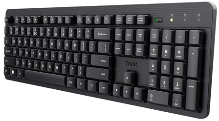 Trust ODY II Leise Tastatur Kabellos Deutsches QWERTZ Layout, Flachen Tasten, Funktastatur Spritzwassergeschützt, RF 2.4GHz USB-Empfänger, Wireless Keyboard PC Laptop Computer Mac - Schwarz