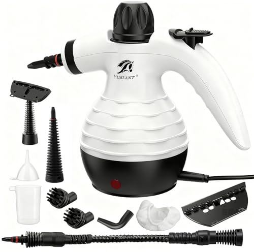 MLMLANT Dampfreiniger Handgerät, Steam Cleaner mit 10 Zubehör | Handdampfreiniger| 105°C (221°F) Heißdampf | Öfen, Dunstabzugshauben, Fliesen, Fenster, Polstermöbel| Sicherheitsschloss