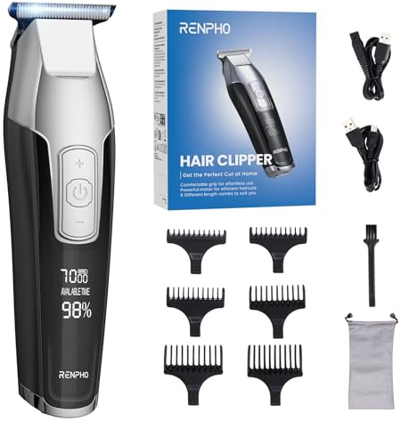 RENPHO Haarschneidemaschine & Barttrimmer, LED Display, Scharfe Klingen | Trimmer Herren mit leistungsstarkem Motor, für Familie & Friseure, Wasserdicht & Kabellos, Wiederaufladbar, Geschenk, Leise