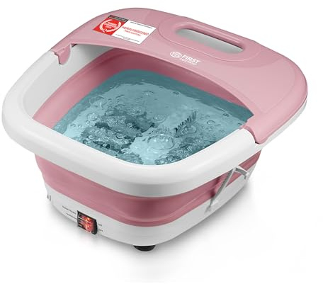 TZS First Austria - Fußsprudelbad 500W - Fußmassagegerät mit 3 Aufsätzen & 8 Massagerollen - Vibrations- & Luftblasenmassage, Infrarot- & Heizfunktion - Klappbar bis Größe 47 - Rosa