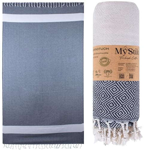 MyStilo® Strandtuch Saunahandtuch XXL - Dickes, Weiches Badetuch 100x200cm, Schnelltrocknend - Premium Hamamtuch, Handtuch für Männer, Frauen, Yoga und Fitness mit Diamantmuster (schwarz)