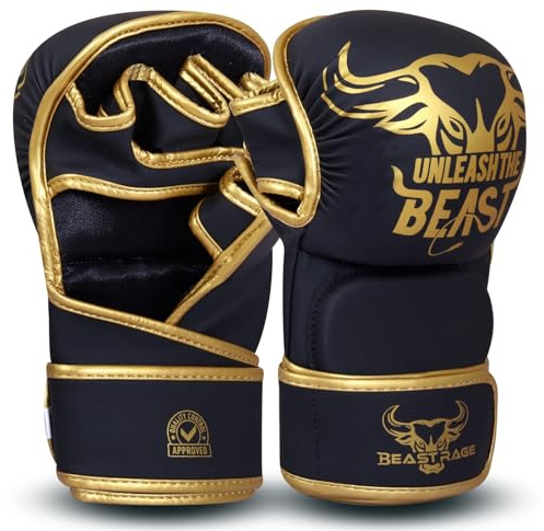 BEAST RAGE MMA-Handschuhe für Männer und Frauen, verstellbare Handgelenkstütze, offene Handfläche, Kampfsporthandschuhe, Grappling, Sparring für Muay Thai, Käfigkampf, Kampf, Taekwondo, Kickboxen, Box
