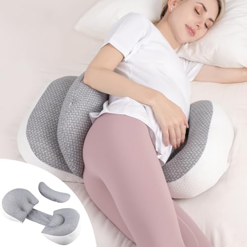 Chilling Home Schwangerschaftskissen zum Schlafen, Seitenschläferkissen für den Bauch, Verstellbares und Tragbares Körperkissen für Frauen und Seitenschläfer mit Atmungsaktivem Bezug (Grau)