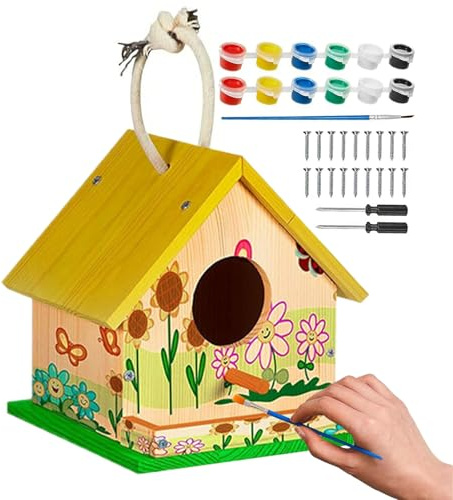 Bagiaope Vogelhaus Bausatz Kinder | Vogelhaus Zum Bemalen | Vogelhauss Selber Bauen | Holz DIY Nistkasten Bausatz Set für Mädchen Jungens Kleinkinder