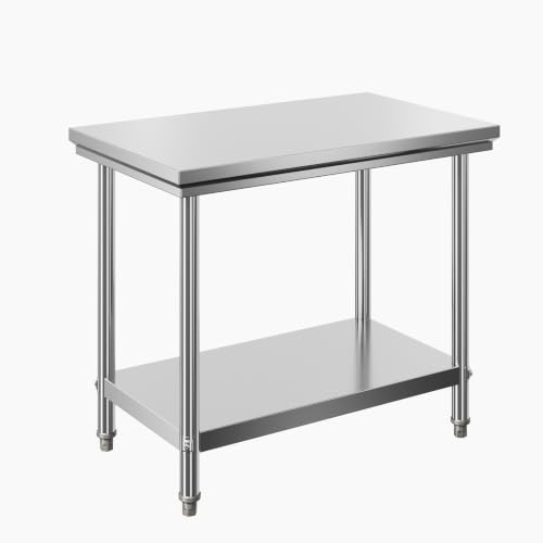 Wiltec Edelstahl Tisch Arbeitstisch Edelstahltisch mit Ablage 100x60x85cm für Gastro Küche Werkstatt Garten Keller mit höhenverstellbare Füßen