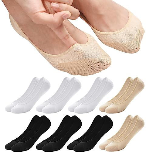 ILovDaisy 8 Paar Füßlinge Ballerina Socken Damen, Atmungsaktiv Füsslinge | Unsichtbare Sneaker Socken No Show Rutschfeste Socken mit Siliconpad, Baumwolle Kurze Socken Halbsocken, 36-40/39-42