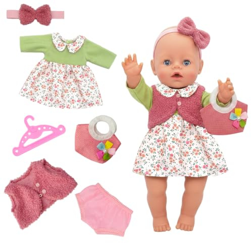 Puppenkleidung für 35-43 cm Newborn Baby Puppen, Baby Puppen Kleidung mit Kleider Mäntel Haarbänder Pyjamas Unterhosen Kleiderbügel Kompatibel mit Puppenkleidung 14–18 Zoll