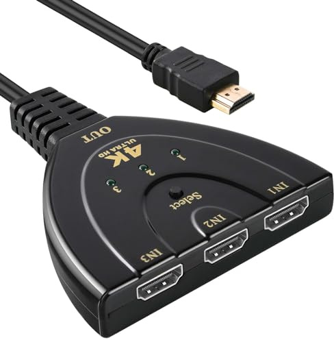 AXFEE HDMI Splitter und Verteiler 4K 3 in 1 Out, UHD HDMI Umschalter für PS5, PS4, PS3, Xbox, HDTV, DVD, Laptop, Blu-Ray, Fire TV Stick
