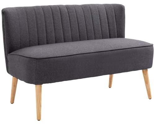 HOMCOM Sofa 2 Sitzer Couch, Kleine Loveseat mit Leinen-Optik Modern Polstersofa für Wohnzimmer, Schlafzimmer, kleinen Raum, Dunkelgrau 117 x 56,5 x 77 cm