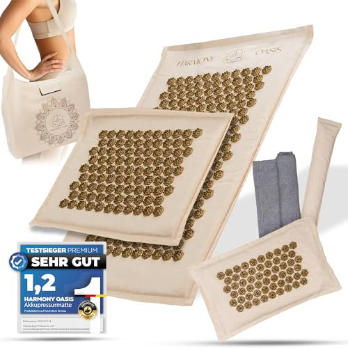 Akupressurmatte mit Kissen-Akupunkturmatte - Premium 5-in-1 Set. Ideal zur Massage und Entspannung für Rücken, Nacken & Füße dank gezielt platzierter Stacheln. (XX-L)