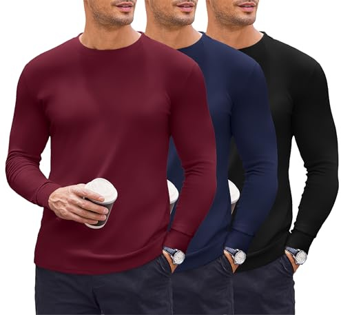 Ekouaer 3er Pack Thermounterwäsche Herren Rundhals Thermo Langarmshirt | microfleece weich thermoshirt, winter warm unterwäsche, stretch bequem baselayer, hautfreundlich, alltag & outdoor