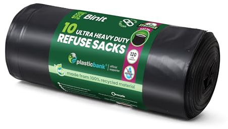 BIN IT 10 sehr robuste Müllsäcke, 120 Liter XL, 80 kg Hubkraft, super stark, 60 µm, perfekt für Haushalt, Büro, Garten, Gewerbe, Heimwerker, Caterer, Bauarbeiter