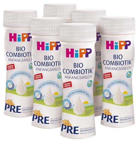 HiPP PRE Bio Combiotik trinkfertig (6 x 200ml), Anfangsmilch von Geburt an, enthält nur Lactose als Kohlenhydrat, praktische BPA‑freie Flasche
