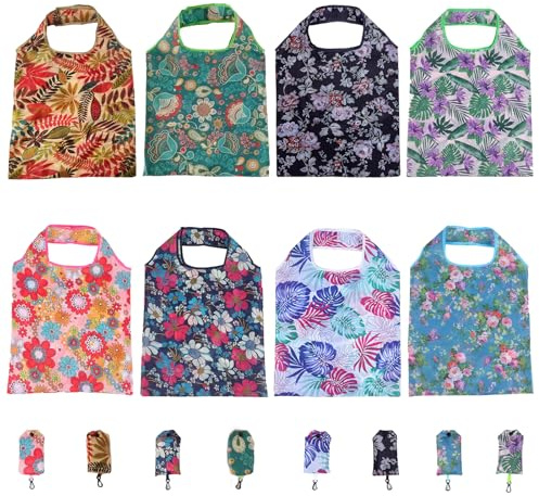 XHYASD 8 Faltbare Einkaufsbeutel Polyester Wiederverwendbar 50x37cm | Waschbar, leicht, robuste Tragegriffe, faltbar, für Einkauf, Reise, Strand, Alltag