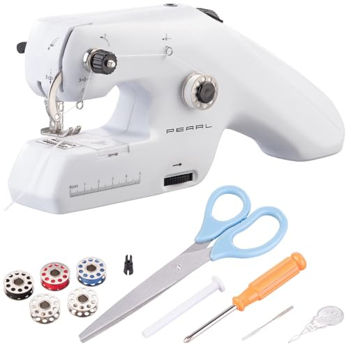 PEARL Nähmaschine: Echte Mini-Handnähmaschine mit Ober- und Unterfaden, USB & Batterien (Elektrische Handnähmaschine, Handnähmachine, Kostüm)