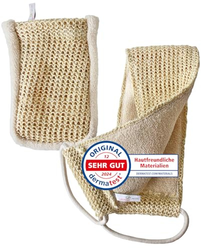Sisal Set in Bio-Qualität. Massagegurt & Peelinghandschuh für Massagen | Für Nassmassagen & Trockenmassagen geeignet. Peeling mit Rückenschrubber & Massagehandschuh. Für Wellness & Pflege