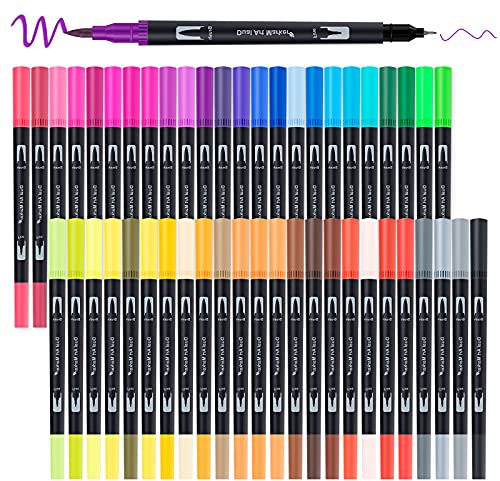 Filzstifte Dual Brush Pen Set, 48 Farben Aquarellstifte Filzstifte Dicke und Dünne, Mandala Stifte Fineliner - Stifte Set mit Feiner Spitze und Pinselspitze für Malbücher, Zeichnen und Lettering