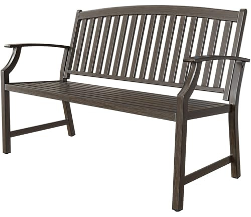 Grand patio Gartenbank Metall, Parkbank mit Rückenlehne & Armlehne, Ruhebank Retro-Stil für 2-3 Sitzer, Gartenmöbel Bänke für Garten, Park, Balkon (Dunkelbraun)