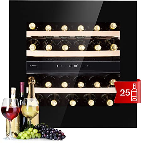 Klarstein Einbau Weinkühlschrank, Kleiner Getränkekühlschrank Schmal, 2 Zonen Weinkühlschrank mit Glastür, Indoor/Outdoor Beersafe, Kühlschrank Klein mit LED-Lichter, 5-20°C, 25 Flaschen