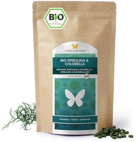 1kg BIO Spirulina & Chlorella Presslinge, 2000 Tabletten 'a 500mg, 100% natürlich, rückstandskontrolliert, nach EU-ÖKO-Standard kultiviert und hergestellt, Rohkostqualität, ohne Zusätze (1000g)