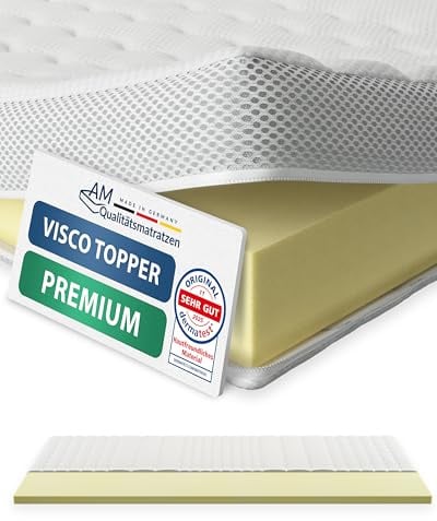 AM Qualitätsmatratzen Visco Topper 180x200cm H2 - Made in Germany - Oeko TEX zertfizierter Memory Foam Topper 180x200 mit Lyocell Bezug - Druckentlastende & viscoelastische Matratzenauflage 180x200