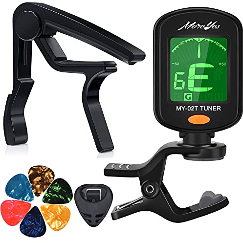 Stimmgerät für Chromatic, Gitarre, Bass, Violine, Ukulele, inklusive Kapodaster und Halterung Capo+Tuner