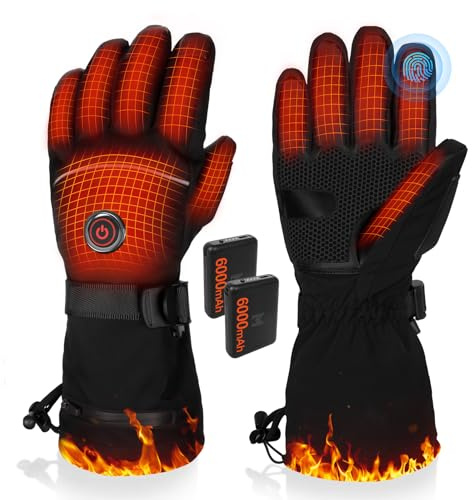 PEKWZIZ Beheizbare Handschuhe, 6000mAh Akku USB Beheizte Handschuhe für Damen Herren, 3 Heizstufen wasserdichte Touchscreen Handschuh Beheizbarer (Schwarz-EU, L)