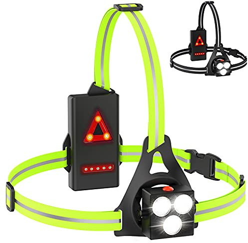 Husgw Jogging Lampe,120 ° Verstellbare,500 Lumen (3led grün) | LED Brustlampe,Wiederaufladbare IPX65 Wasserdichte Reflektierende Lauflampe mit für Joggen, Camping, Wandern im Freien