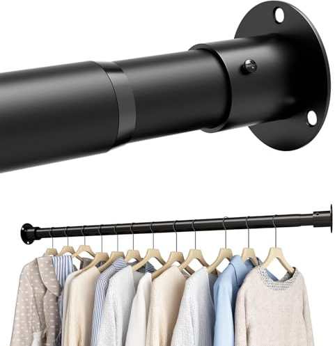 Kleiderstange Schrank, Garderobenstange Schwarz, Kleiderstange Verstellbar für Schrank, Kleiderschrank, Waschküchen, 45-68cm Schwarz (Durchmesser 25mm)