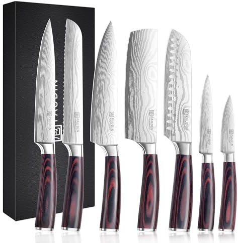 PAUDIN Messerset 7-teilig, Küchenmesserset aus hochwertigem Edelstahl, Profi Kochmesser mit scharfer Klinge, Küchenmesser mit ergonomischem Holzgriff, langlebiges Messer Set, Geschenkbox