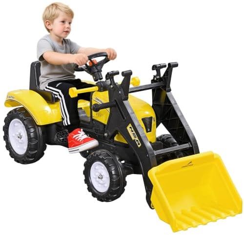 HOMCOM Trettraktor mit Ablagefach Lader für 3-jährige Kinder Gelb+Schwarz | Schaufel, Traktor, Tretfahrzeug