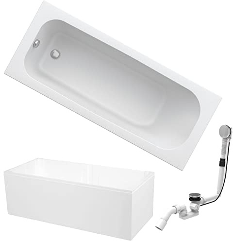 HOESCH Badewanne RIVIERA | Design Badewanne | Acryl | 170x75cm | KOMPLETTPAKET mit Wannenträger und Ablaufgarnitur | Modell BADOSAN