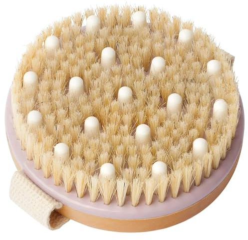 MainBasics runde Trocken-Körperbürste, Massage- und Peeling-Körperbürste mit Wildschweinborsten und Gumminoppen, entfernt abgestorbene Zellen, massiert Muskeln, stimuliert die Lymphdrainage, 10,8 cm