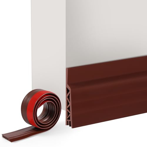Vinabo Isolierender Tür-Zugluftstopper, 100 cm x 5 cm, Anti-Zugluft-Türboden & Türabdichtung, Selbstklebender Türboden, Eingangstür-Isolierung, Kälteschutz, Schallschutz (1 x Braun)