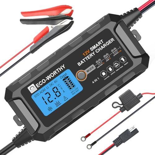 ECO-WORTHY 5A Autobatterie Ladegerät LiFePO4 Ladegerät 12V Erhaltungsladegerät mit Aktivierung der Lithium-Batterie für Auto LKW Motorrad Rasenmäher Boot Marine Batterien