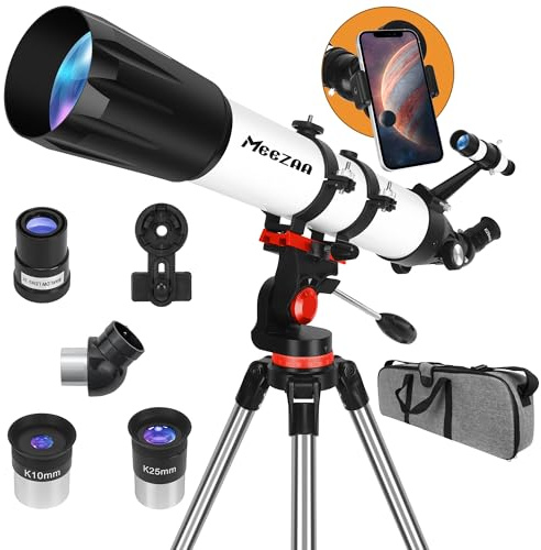 MEEZAA Teleskop, Teleskope für Erwachsene Astronomie Profi, 90mm Blende 800mm AZ Mount Refraktor Teleskop für Kinder und Anfänger, Teleskope Astronomisches zur Beobachtung von Mond und Planeten