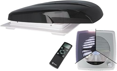 BERGER Dachluke Wohnwagen 40x40 mit 12V Ventilationssystem und Regenschutz | Dachfenster Wohnmobil, geräuscharm und stoßfest | inkl. Beleuchtung & Fernbedienung (schwarz)