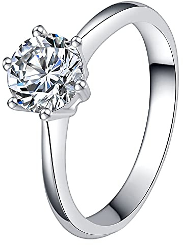 JewelryWe Schmuck Damen-Ring Solitärring Damen Verlobungsring mit Zirkonia Edelstahl Eheringe Ring Hochzeitsringe Silber Valentinstag Lieben Geschenk für Frauen Mädchen Größe 65