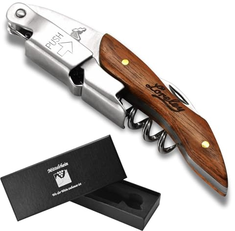 LORELEY® MITTELRHEIN Germany Premium Kellnermesser | Korkenzieher | Weinöffner | Flaschenöffner aus Olivenholz & Edelstahl für Kellner & Barkeeper | jeden Haushalt & Anlass | mit schwarzer Geschenkbox
