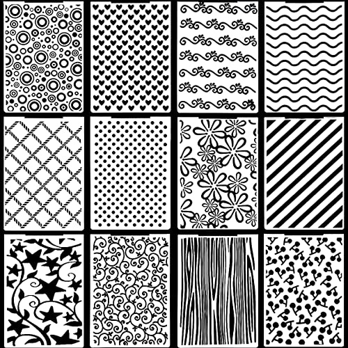 12 Stück Prägeschablone Kunststoff Prägefolder Transparent Embossing Folder Waschbar Prägeordner for Card Making Photo Album Scrapbooking Decoration, Grass and Wood(14.8 x 10.5 cm) (Stil 3)