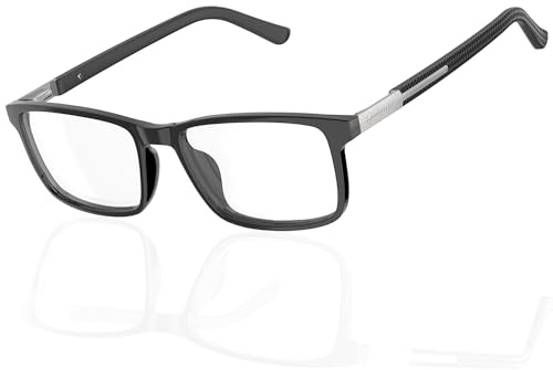 Amorays Lesebrille Herren Flexibler TR90 Rahmen Edelstahlbügel Gummibügel Lesebrillen with Federscharnier 8092(Schwarz,+1.50)